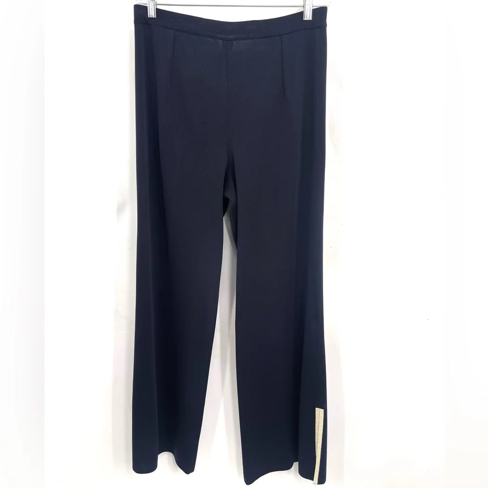 Exclusively Misook Knit Pants Pull On Split Hem Pants Navy w/ Gold Metallic XL - Picture 2 of 5